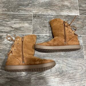 Koolaburra Chestnut Suede Shearling-Lined Ankle Boots